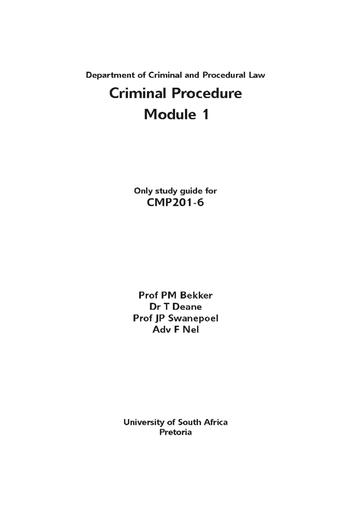 Criminal procedure study guide - #2006 University of South Africa All ...