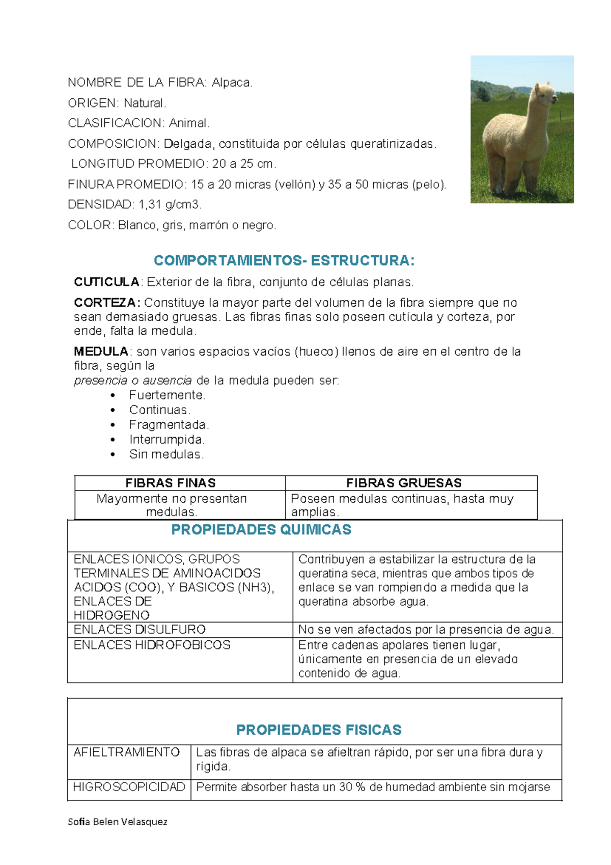 ORIG Ficha Alpaca^ - uba - NOMBRE DE LA FIBRA: Alpaca. ORIGEN: Natural ...