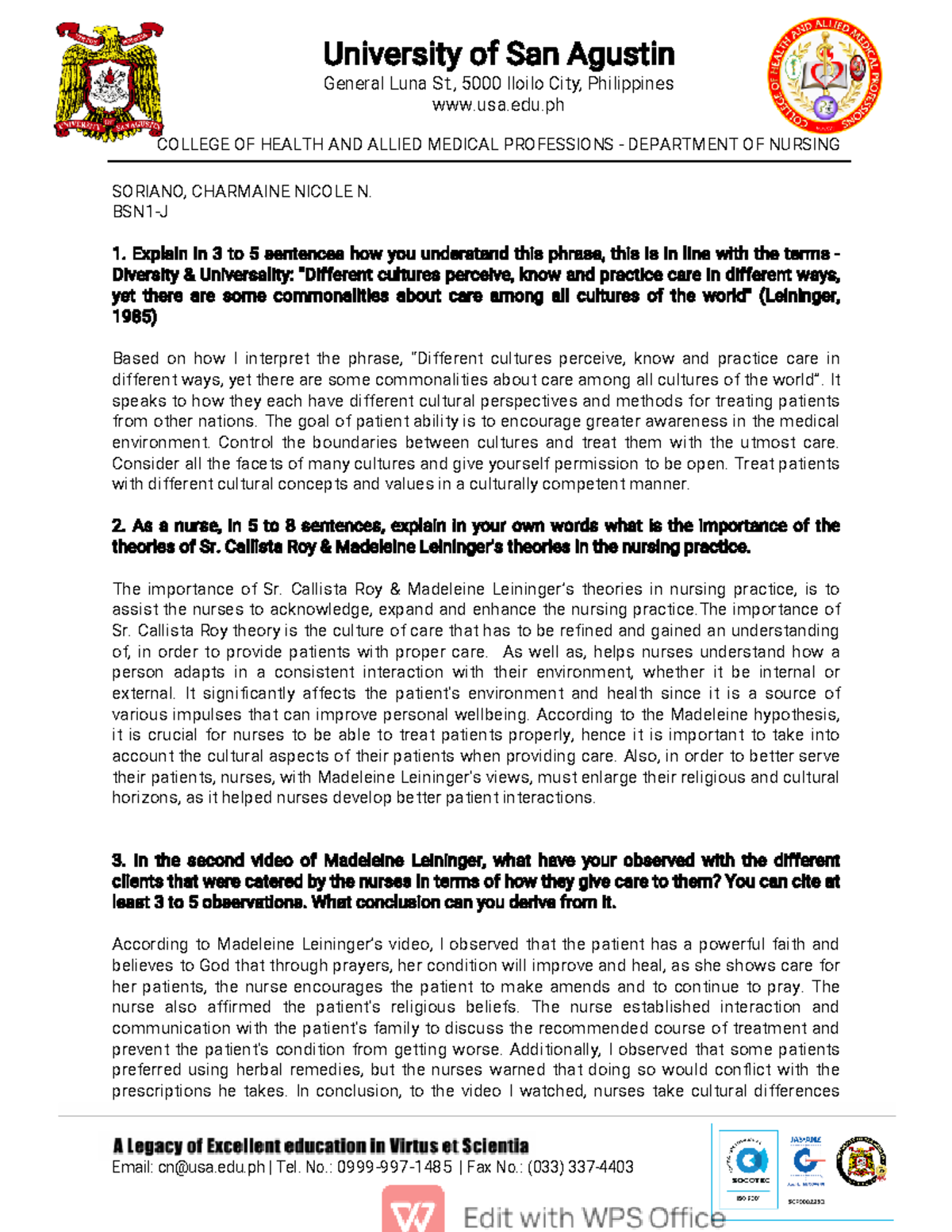 SR - Notes - Email: cn@usa.edu | Tel. No.: 0999-997-1485 | Fax No ...