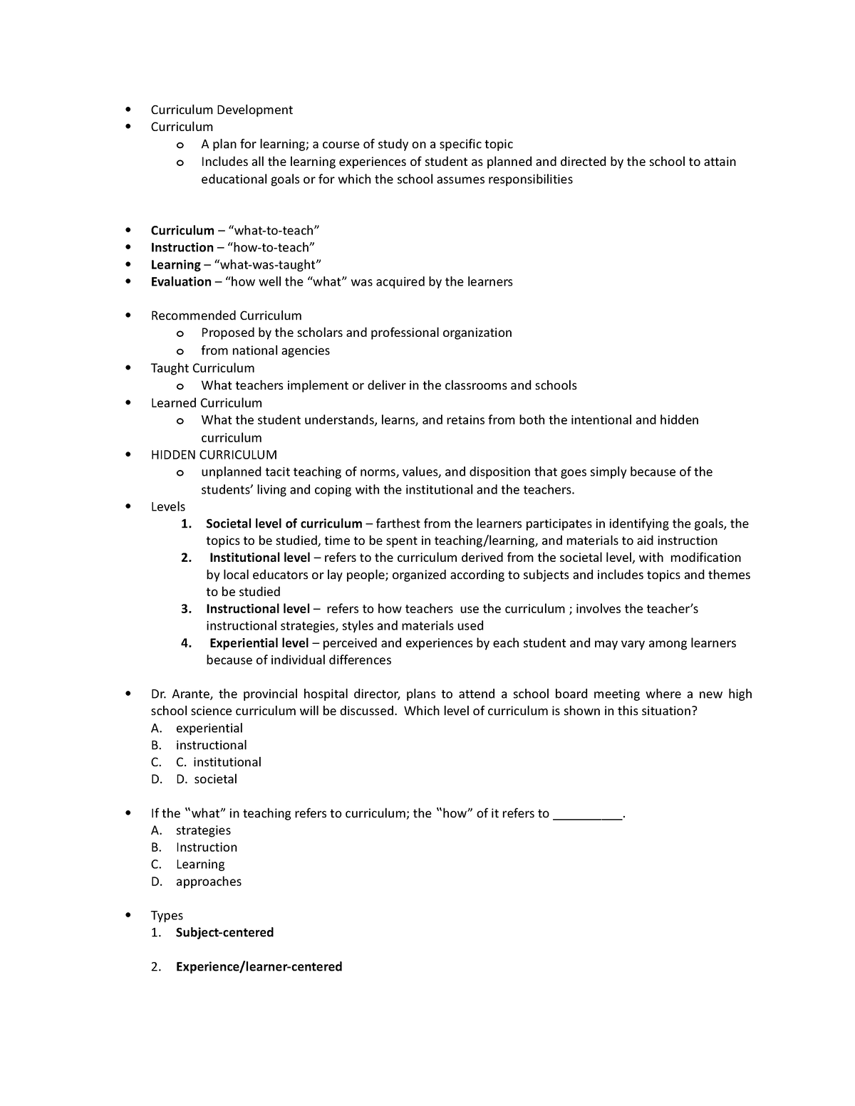 Curriculum-Development- Handout - Curriculum Development Curriculum o A ...