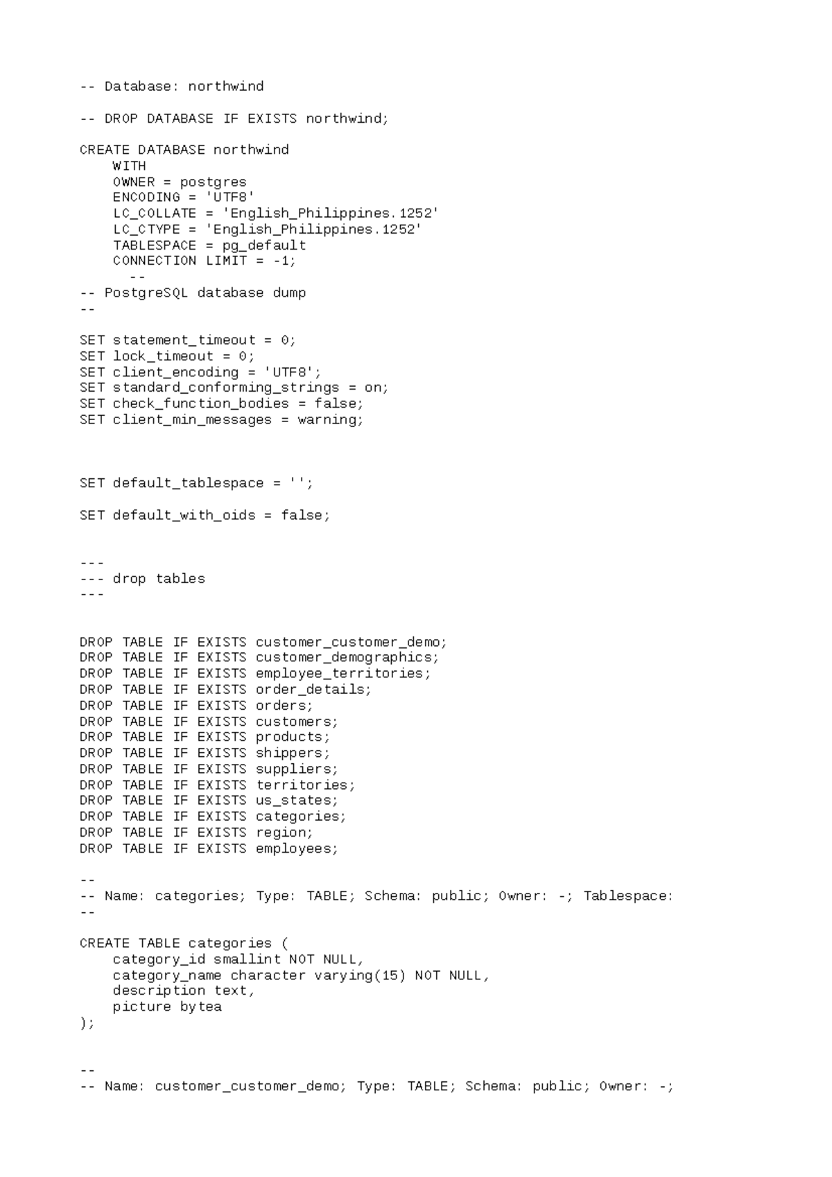 Northwind sample database - Database: northwind - DROP DATABASE IF ...