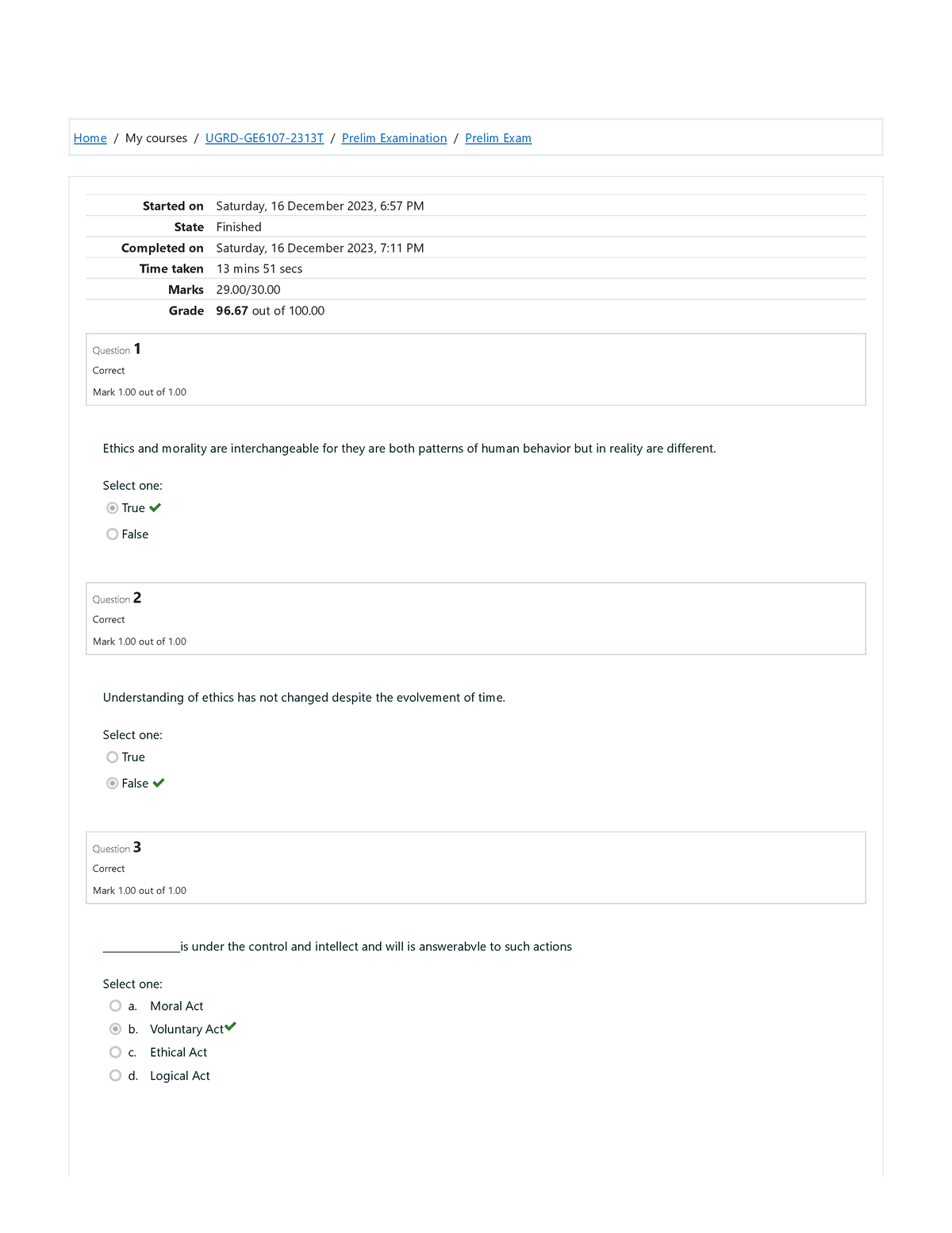 Ethics Prelim Exam Attempt Review - Home / My Courses / UGRD-GE6107 ...