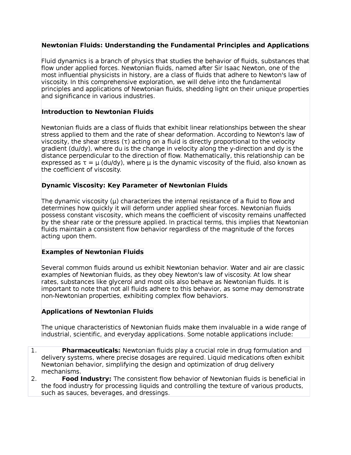 Newtonian Fluids - Bsc. Physics - UoN - Studocu