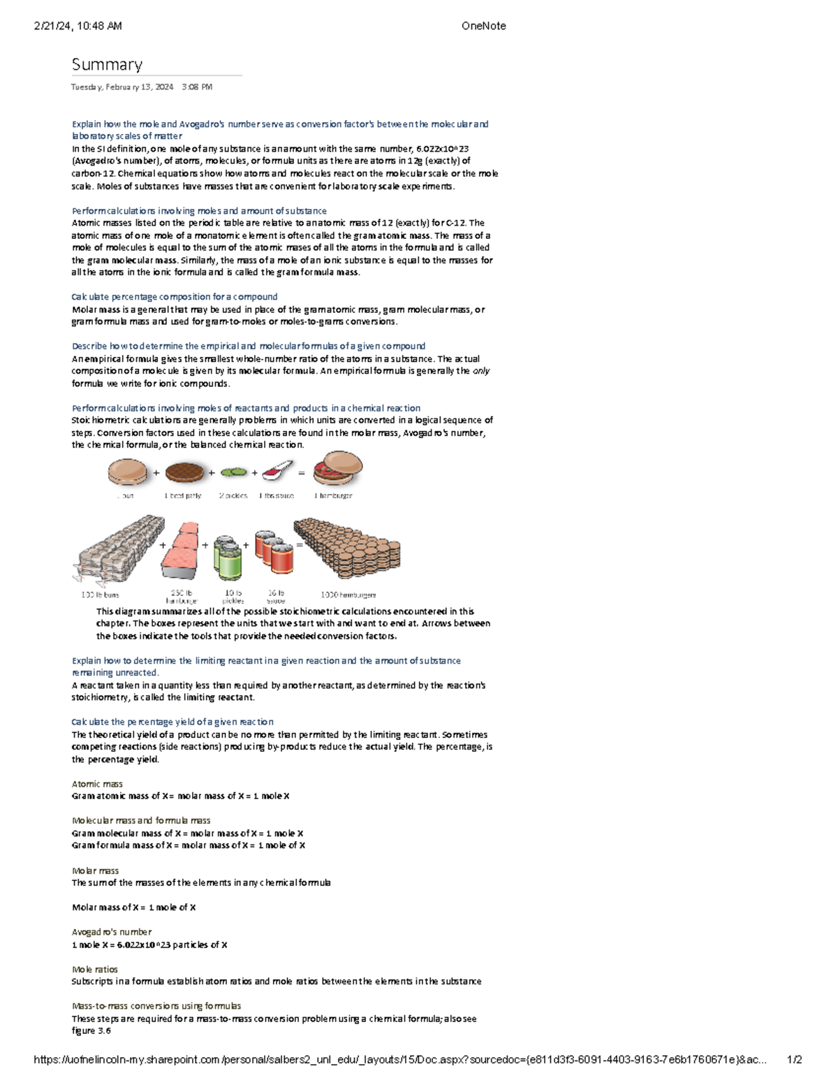 Chem 109 Summary of Chapter 3 - 2/21/24, 10:48 AM OneNote - Studocu