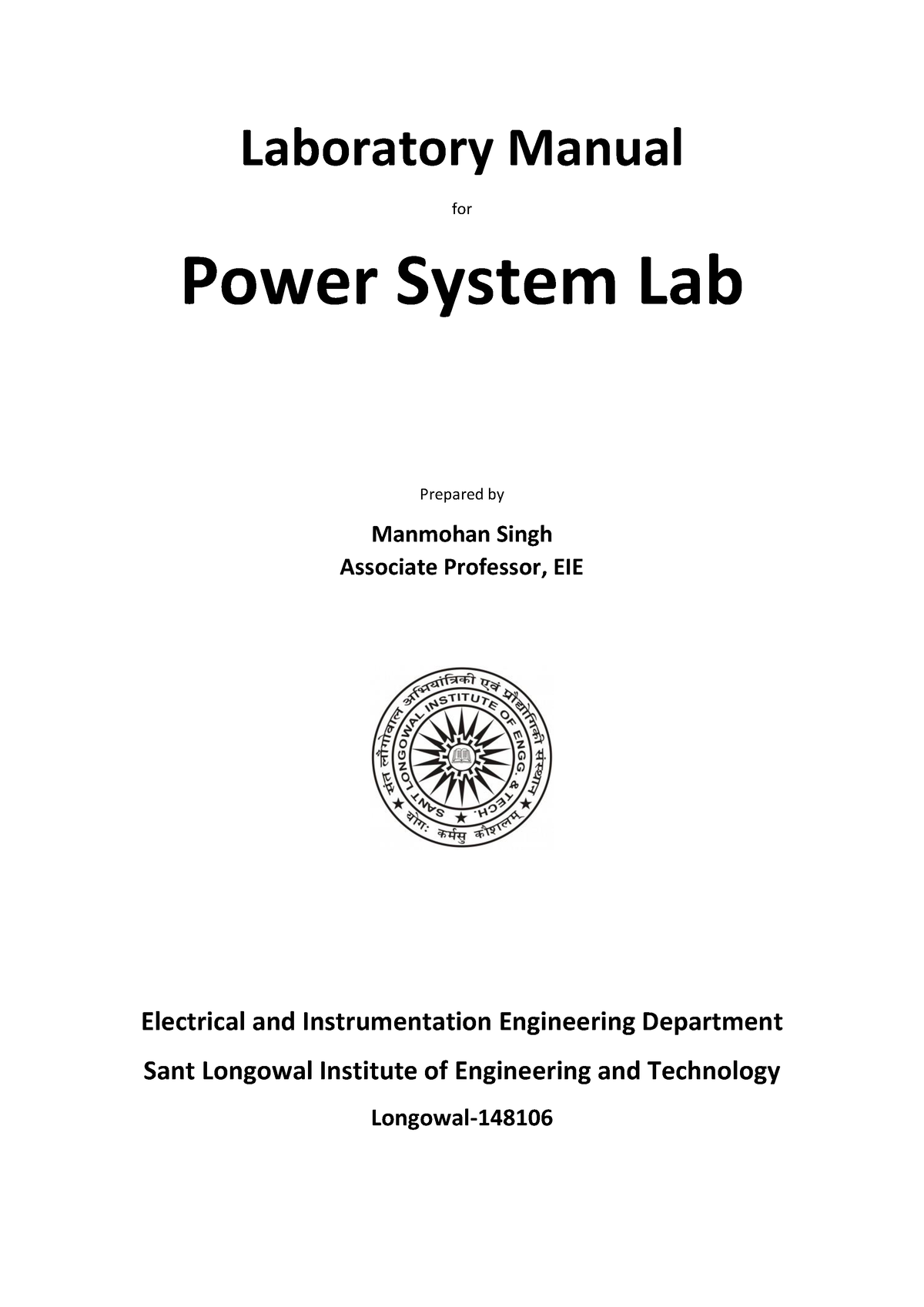 Power System Lab Manual - Laboratory Manual For Power System Lab ...