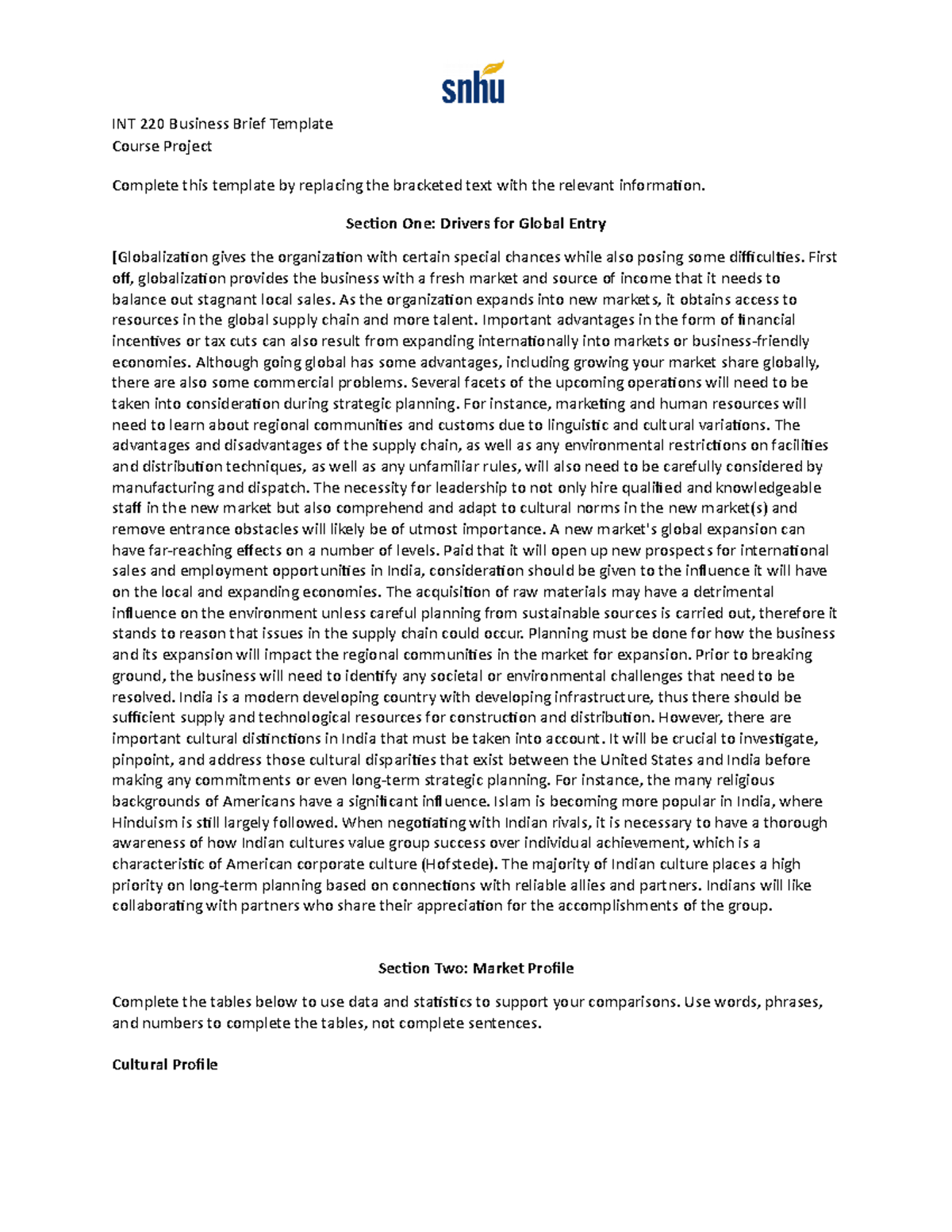 INT 220 Business Brief Template - INT 220 Business Brief Template ...