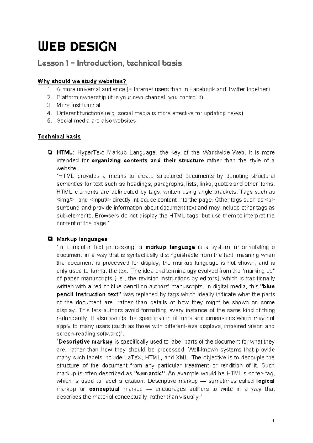  Design, exam questions for students WEB DESIGN Lesson 1