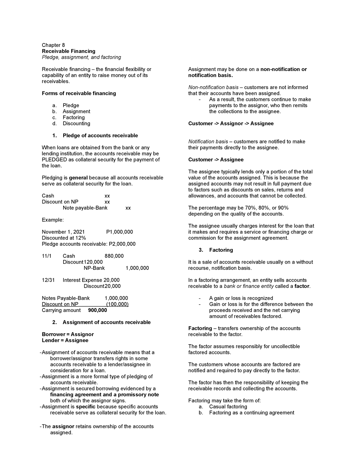 Chapter 8 Receivable Financing - Chapter 8 Receivable Financing Pledge ...