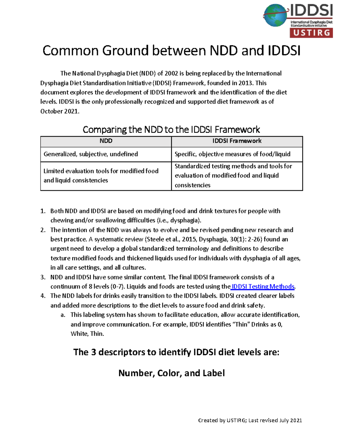 NDD to Iddsi Implementation - Common Ground between NDD and IDDSI The ...