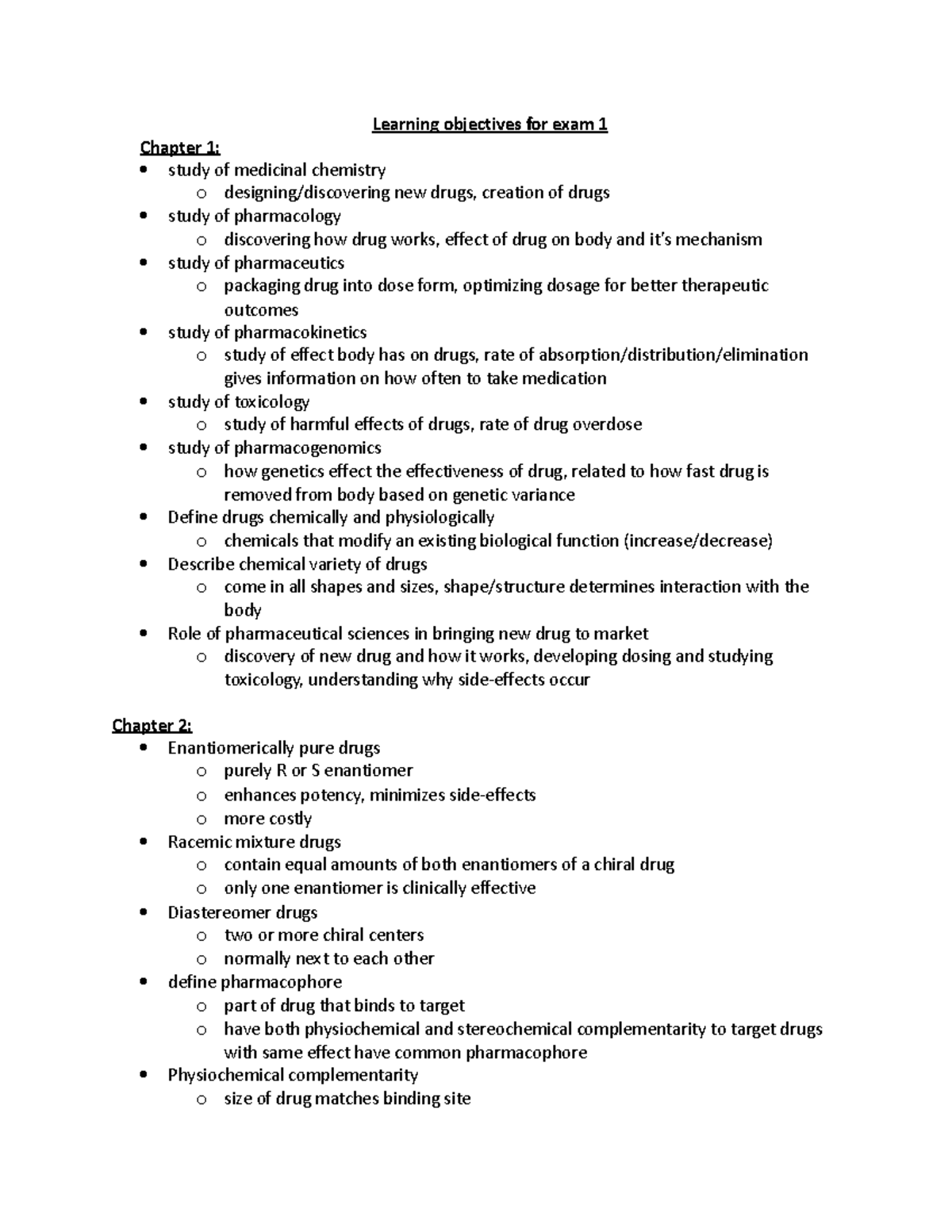 Exam 1 learning objectives - Learning objectives for exam 1 Chapter 1 ...