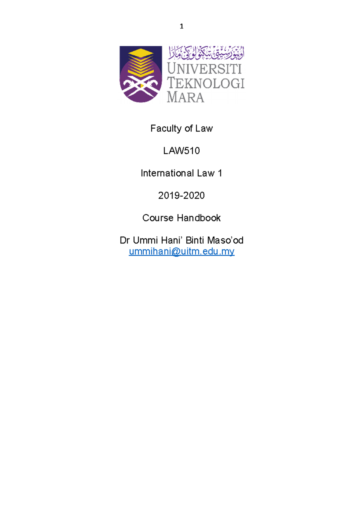 Lesson Plan - notes - Faculty of Law LAW International Law 1 2019 ...