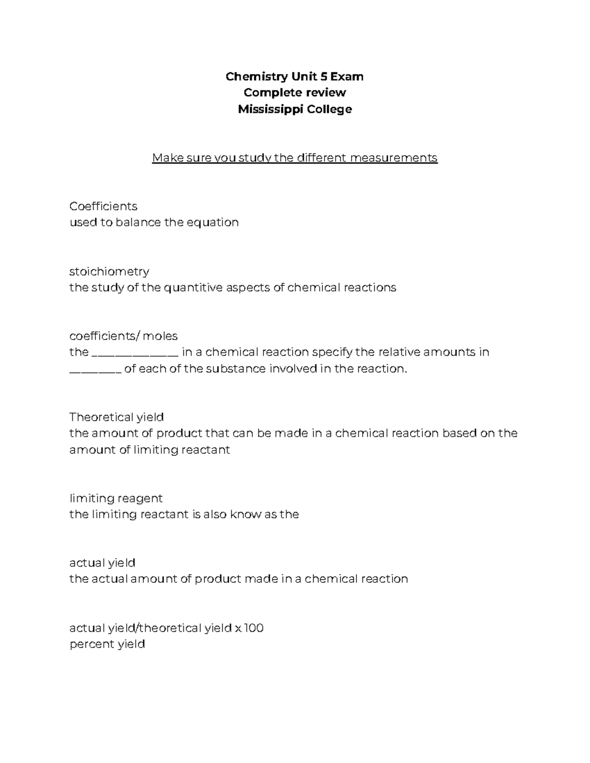 Chemistry Unit 5 Exam - This review will help you make a 100 ...