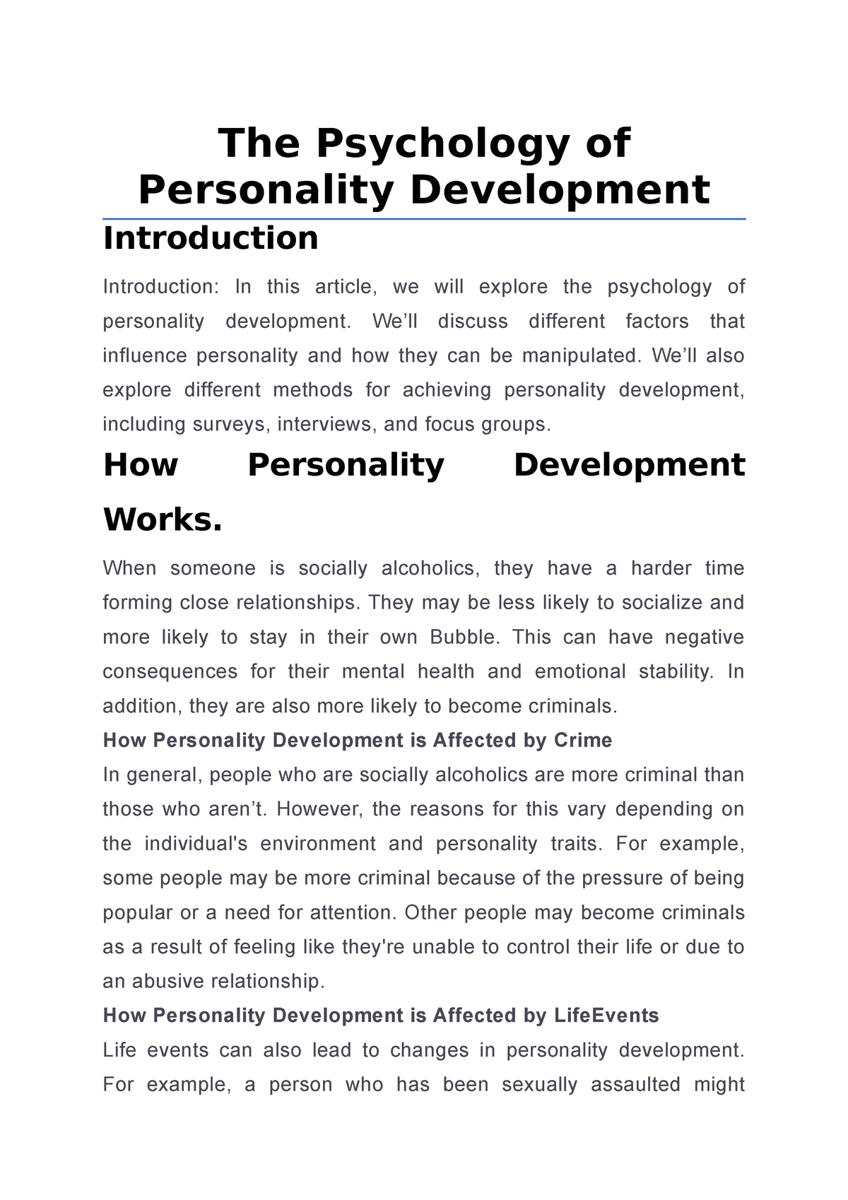 essay writing development of personality