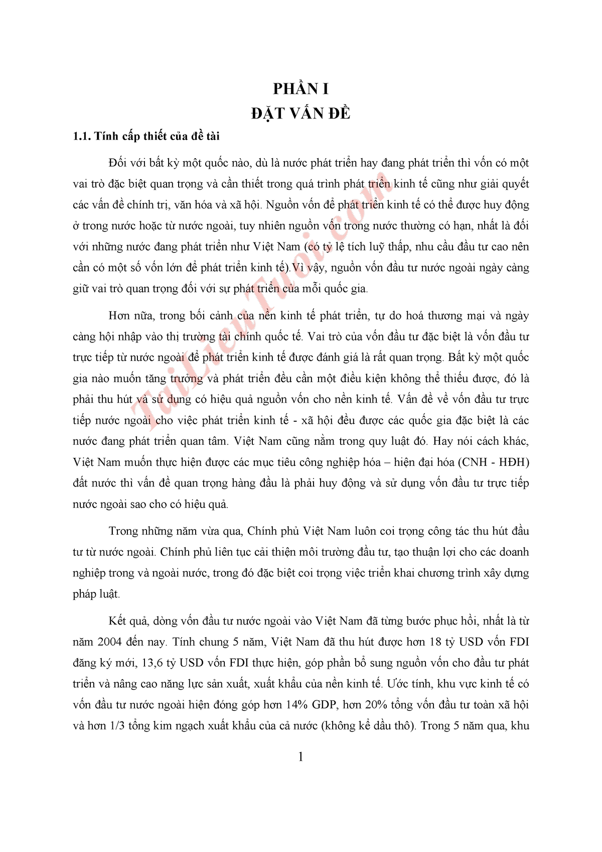 Đề tài Thực trạng đầu tư trực tiếp nước ngoài (FDI) ở Việt Na (download tai tailieutuoi - PHẦN I ĐẶT - Studocu