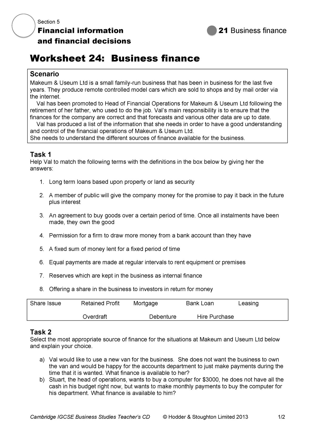 Igcse Bus Studies Sample WS Section 5 Financial information 21