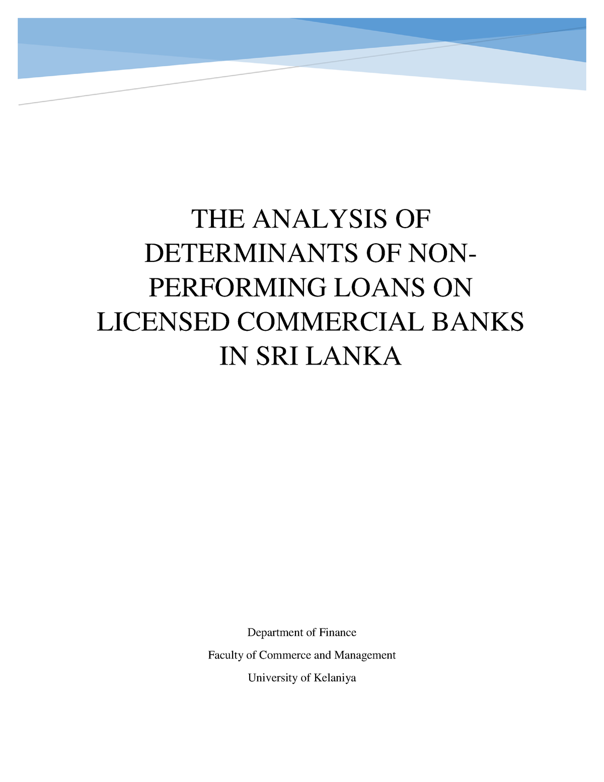 non performing loan thesis