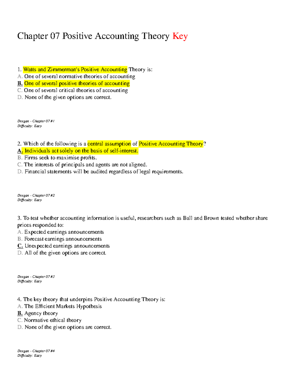 Chapter 07 Positive Accounting Theory Key Answers Chapter 07 Positive
