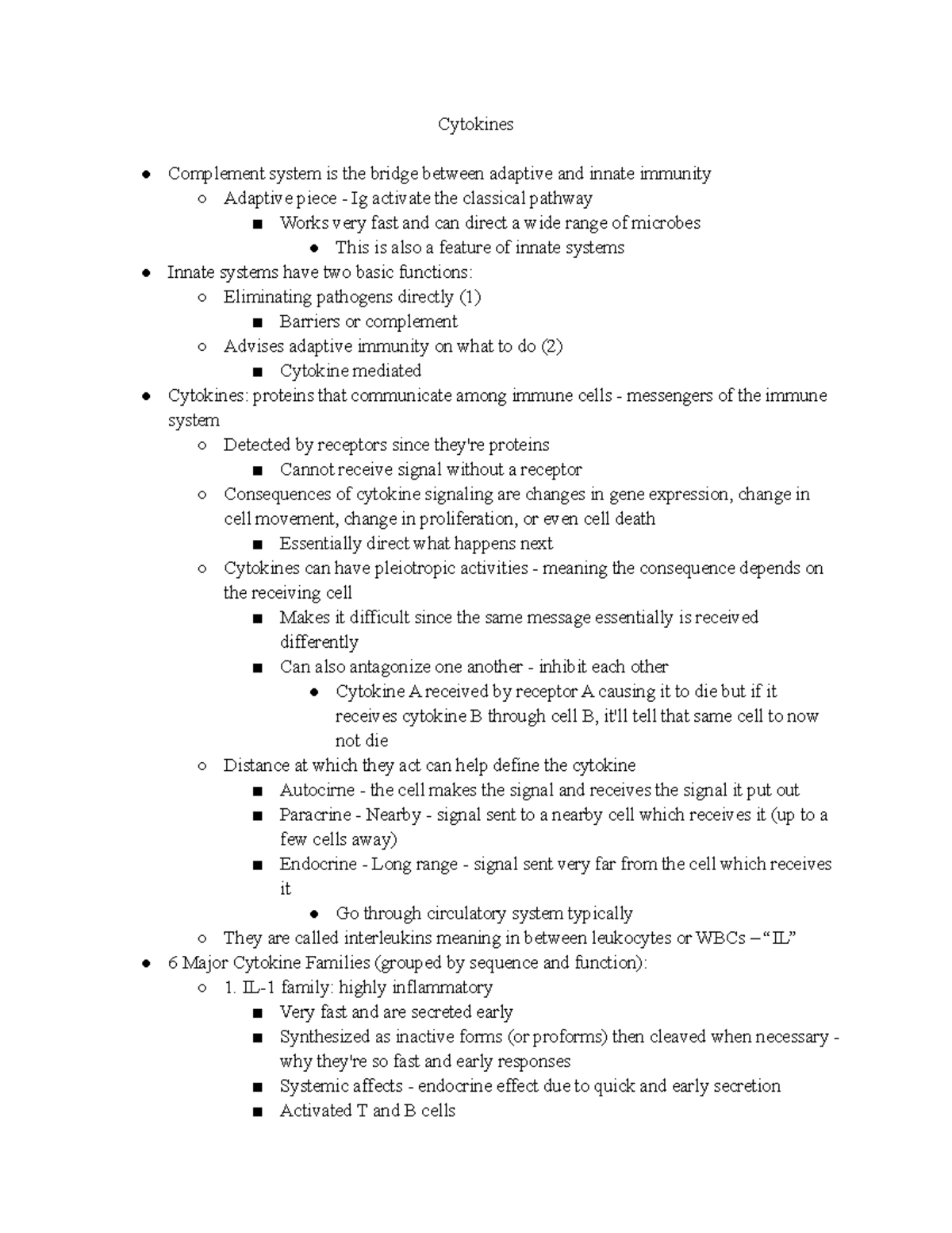 Cytokines Lecture - Cytokines Complement system is the bridge between ...