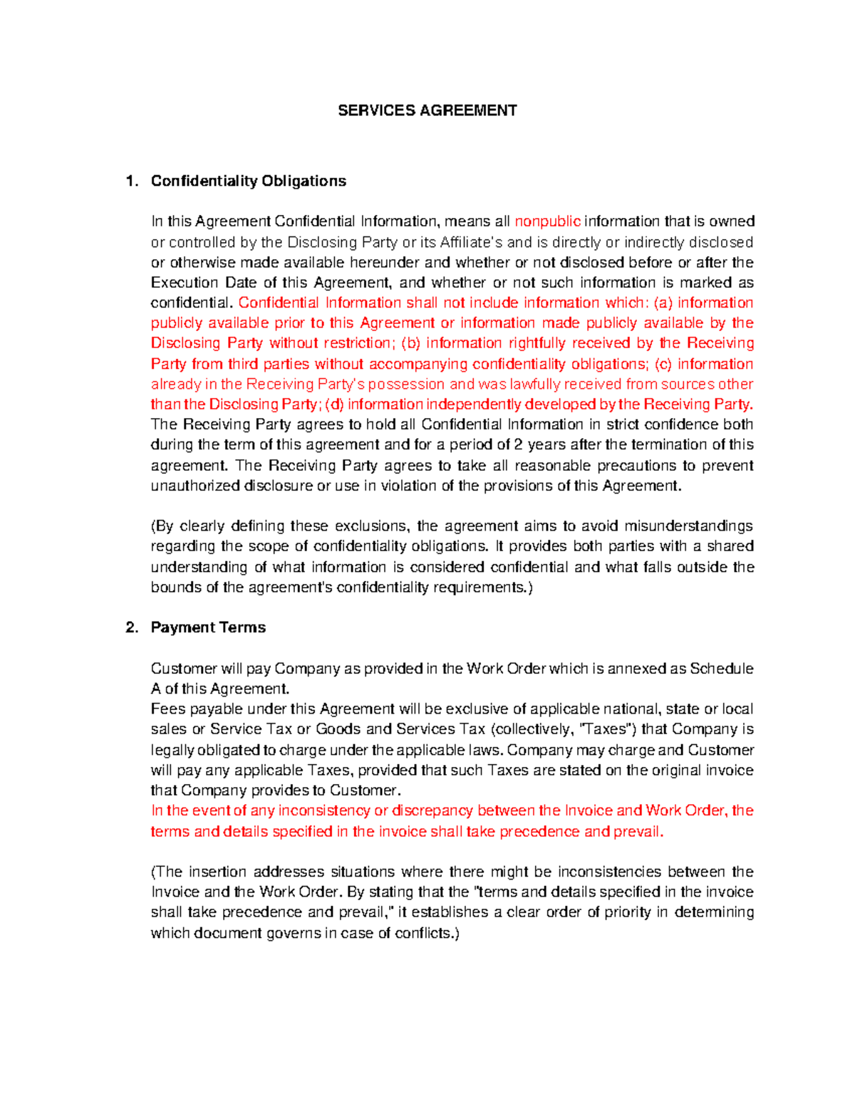 Contract Clauses Example - SERVICES AGREEMENT Confidentiality ...