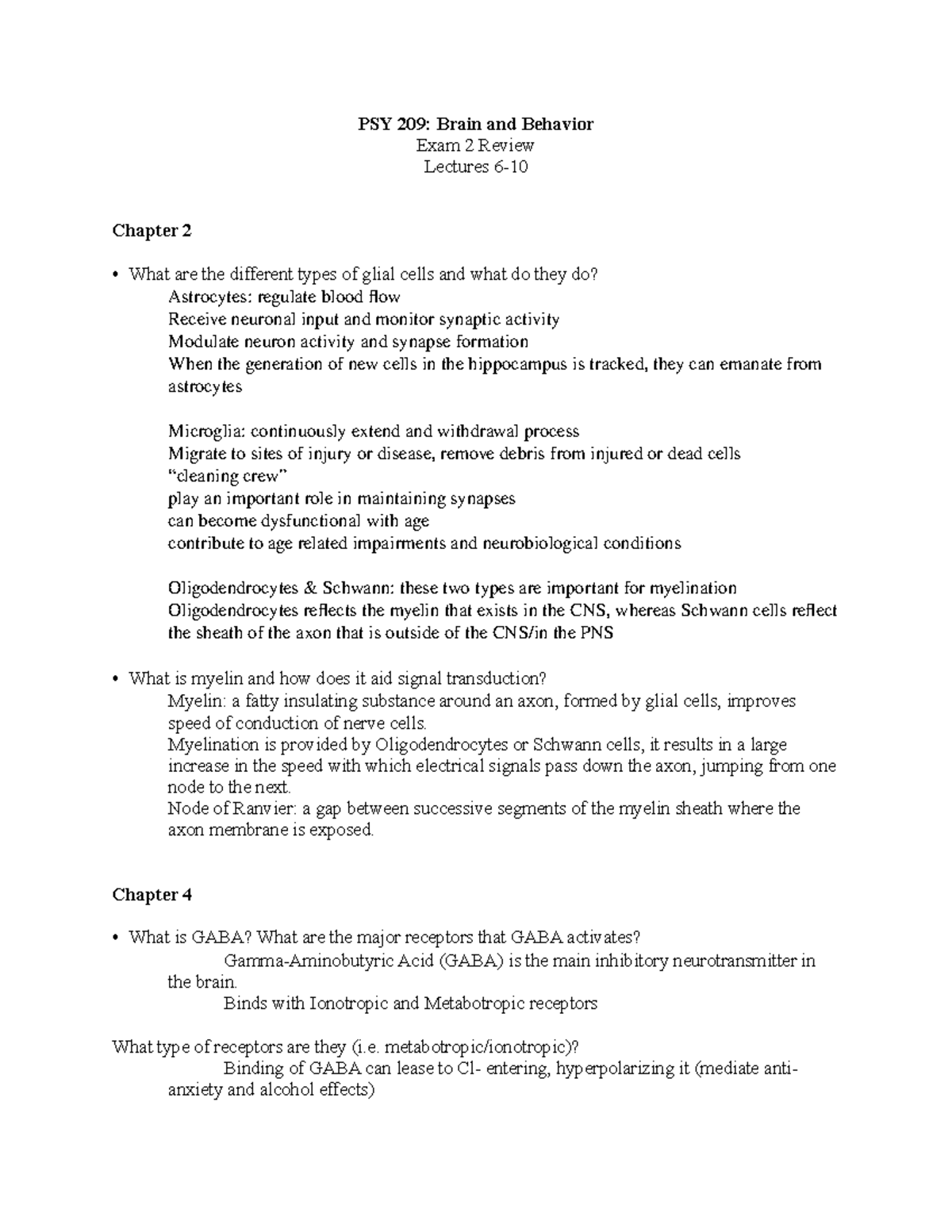 Psy 209 exam 2 study guide - PSY 209: Brain and Behavior Exam 2 Review ...