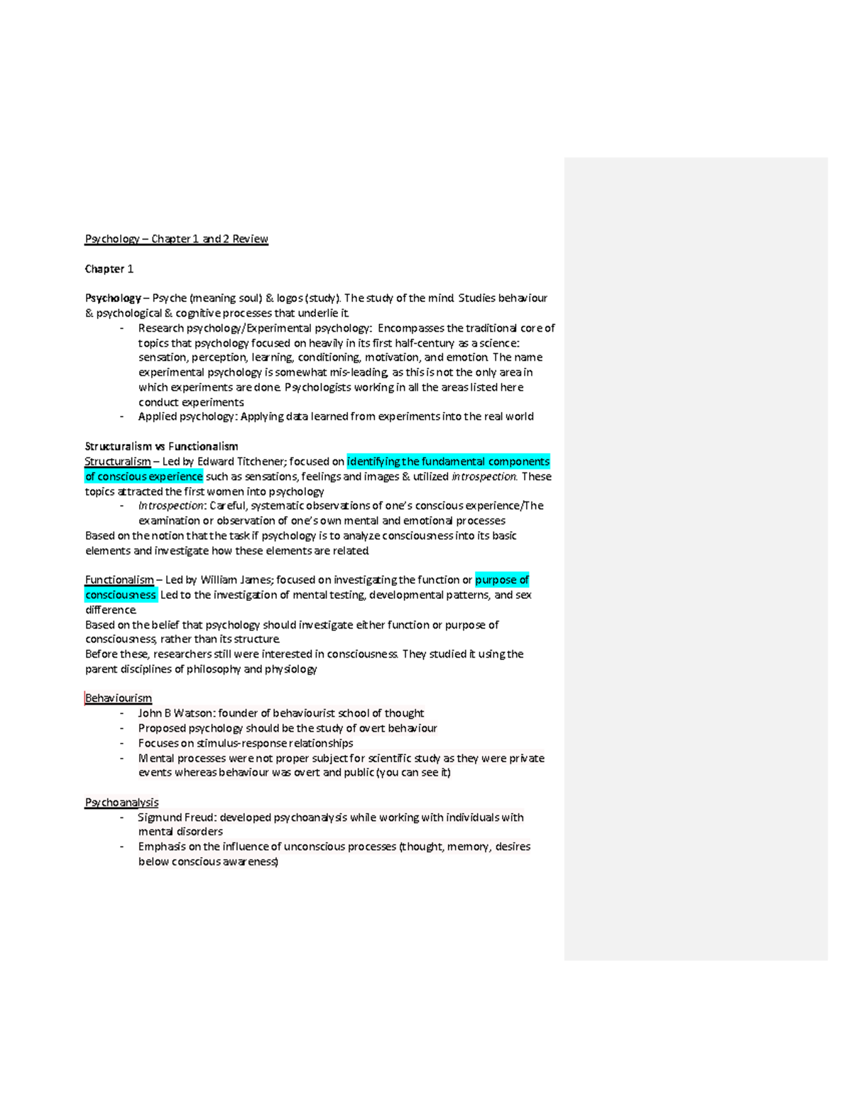 Psych Chap1-2 review - notes - Psychology – Chapter 1 and 2 Review ...