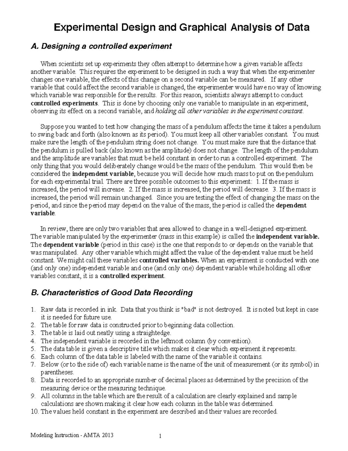 Lab 1 Reading Experimental Design Analysis Modeling Instruction