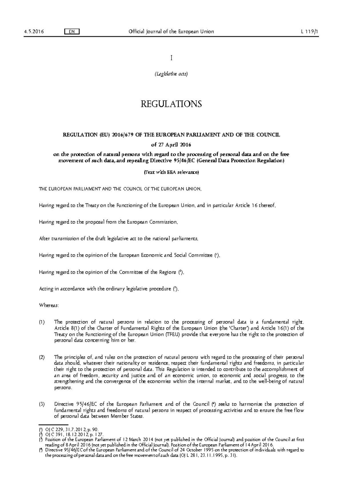 EU GDPR - I (Legislative acts) REGULATIONS REGULATION (EU) 2016/679 OF ...