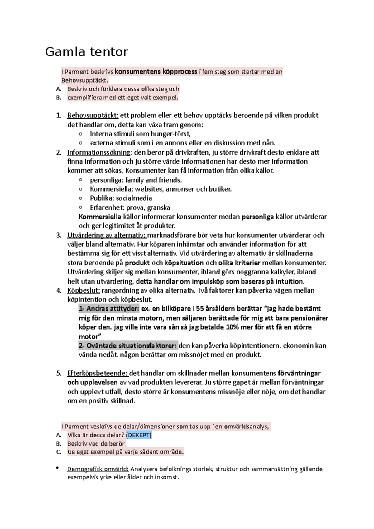 Gamla tentor Marknadsföring - Gamla tentor I Parment beskrivs ...