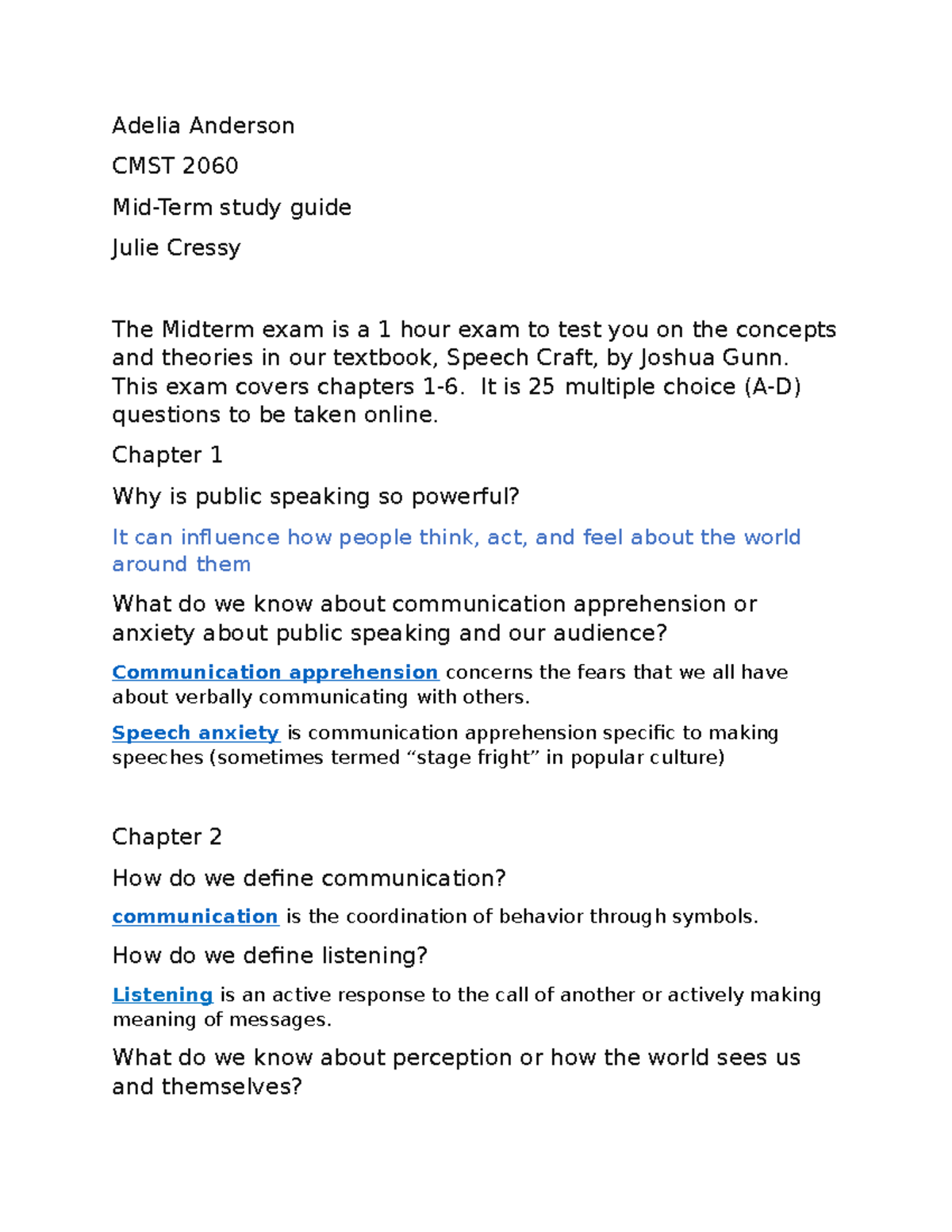 Document 23 This Is A Study Guide For A Mid Term For Public Speaking
