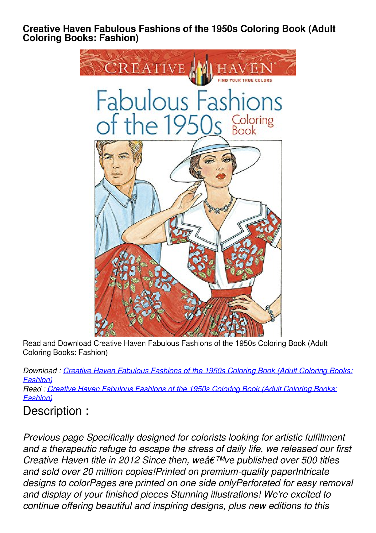 get [PDF] Download Creative Haven Fabulous Fashions of the 1950s