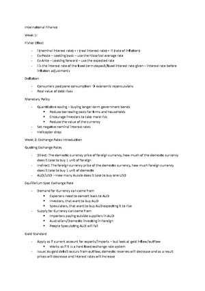 BFC3240 Exam Notes - Topic 1: What is IF? Fisher Equation: (1 + 𝐀) = (1 ...