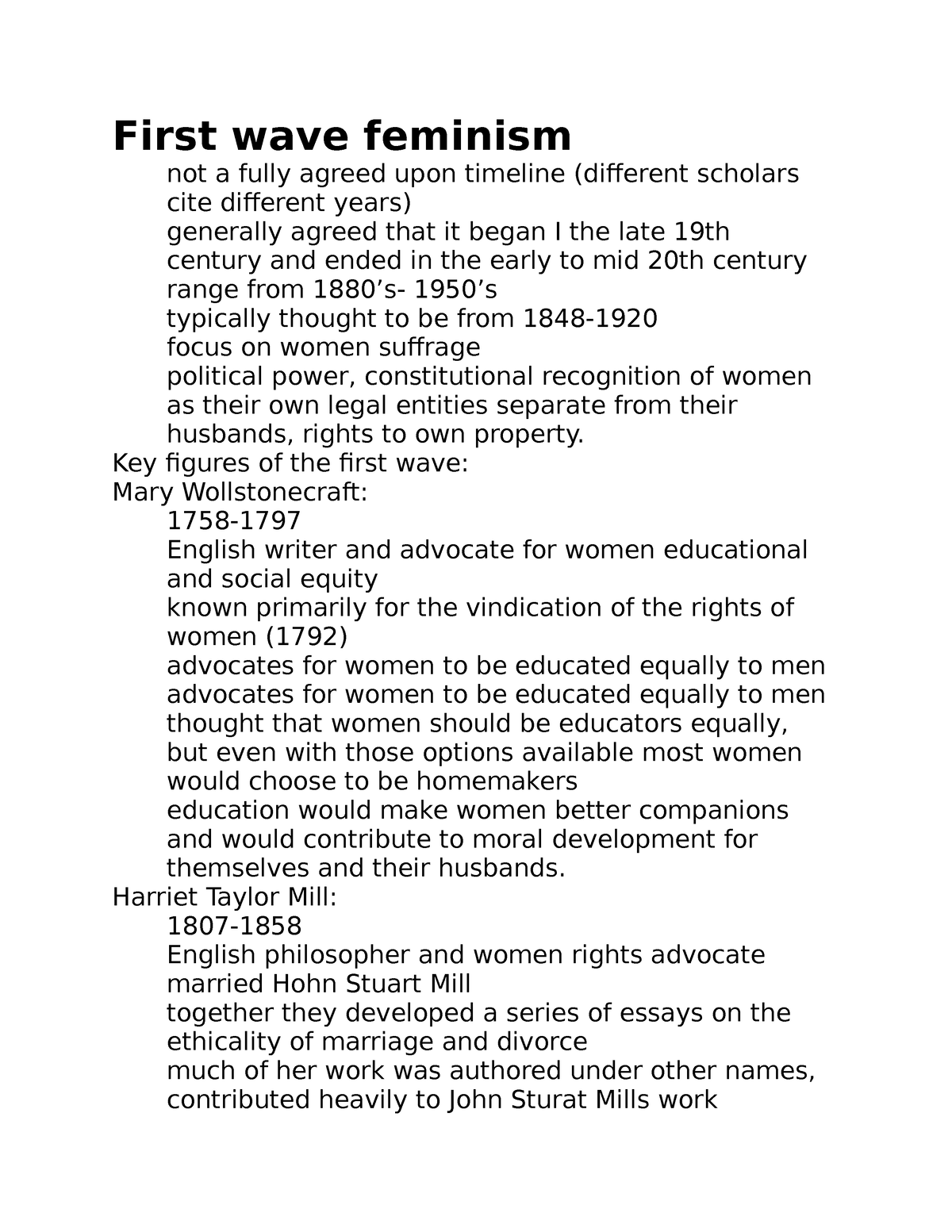 First wave feminism - Key figures of the first wave: Mary ...