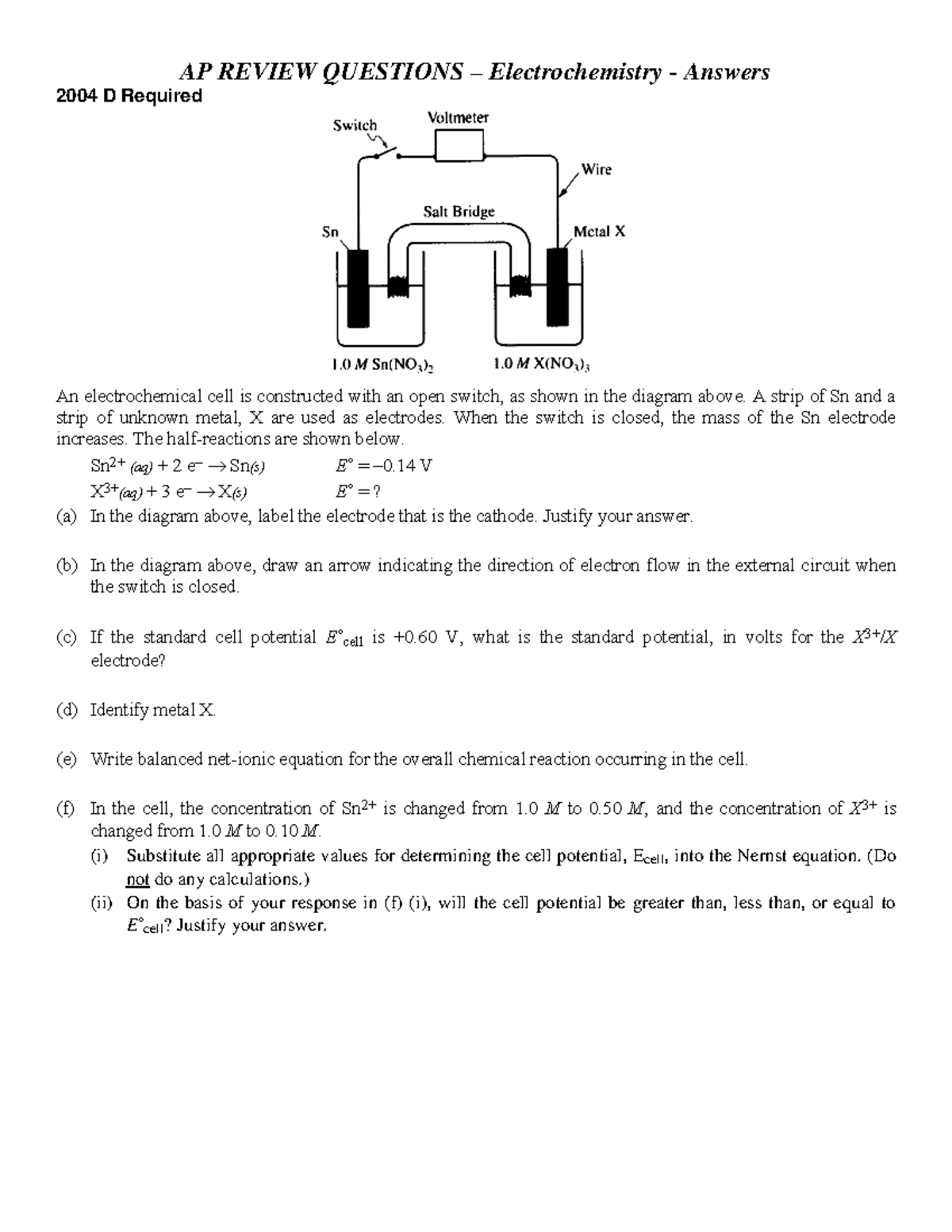 2013 AP rev questions chap 18 Electrochemistry answers AP REVIEW