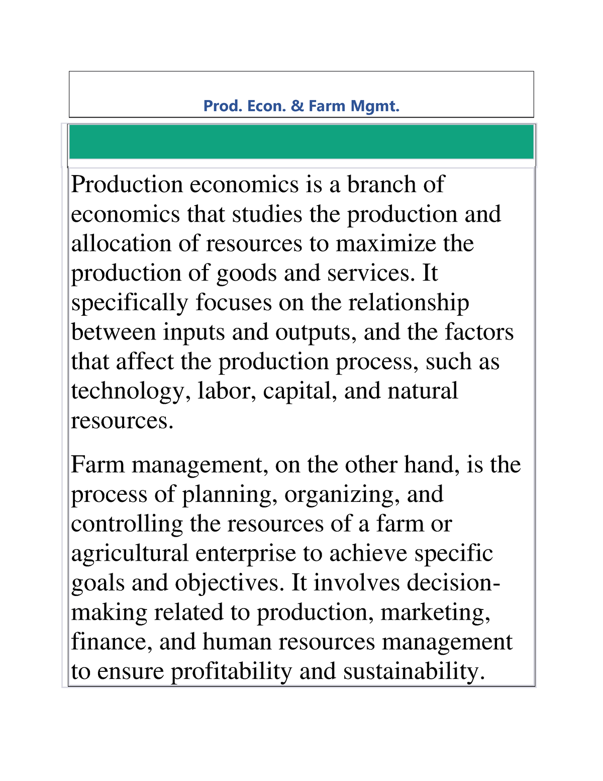 Production Economics And Farm Management 1 - Prod. Econ. & Farm Mgmt ...