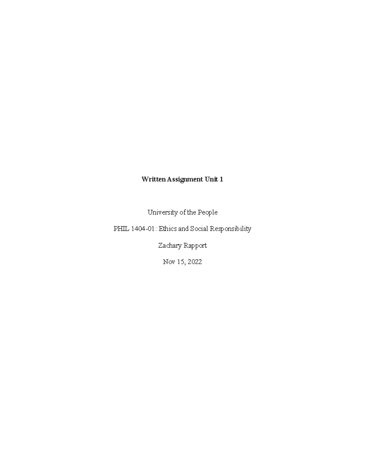 Written assignment unit 1 - Written Assignment Unit 1 University of the ...