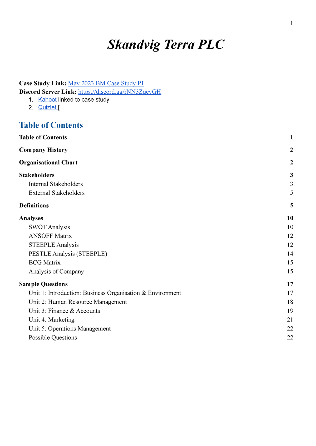 business management case study skandvig terra plc