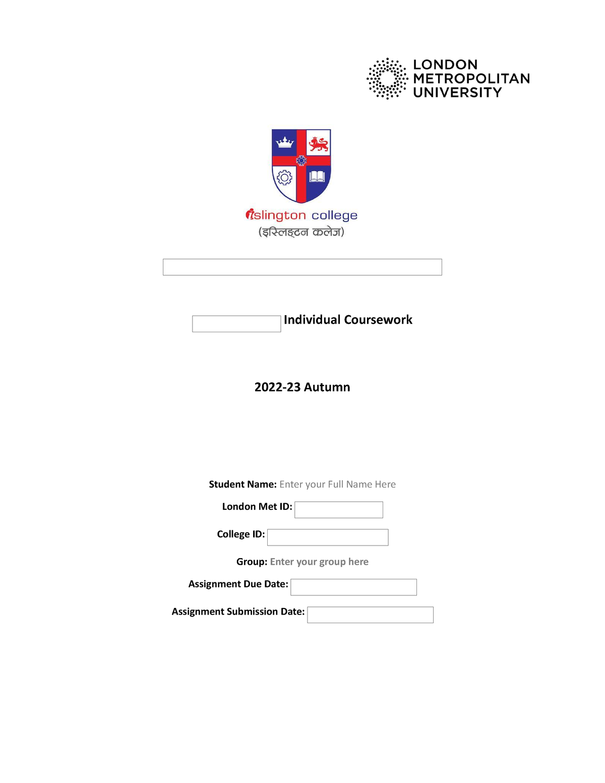 ucl coursework cover sheet