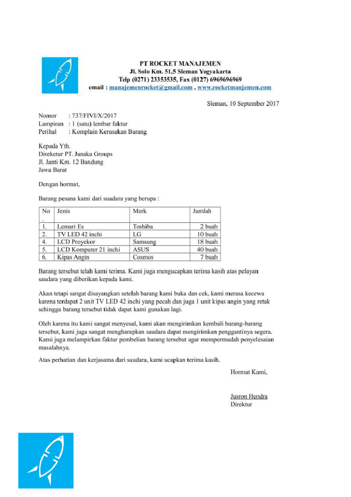 Complaint letter translation analysis - PT. ROCKET MANAJEMEN Solo ...