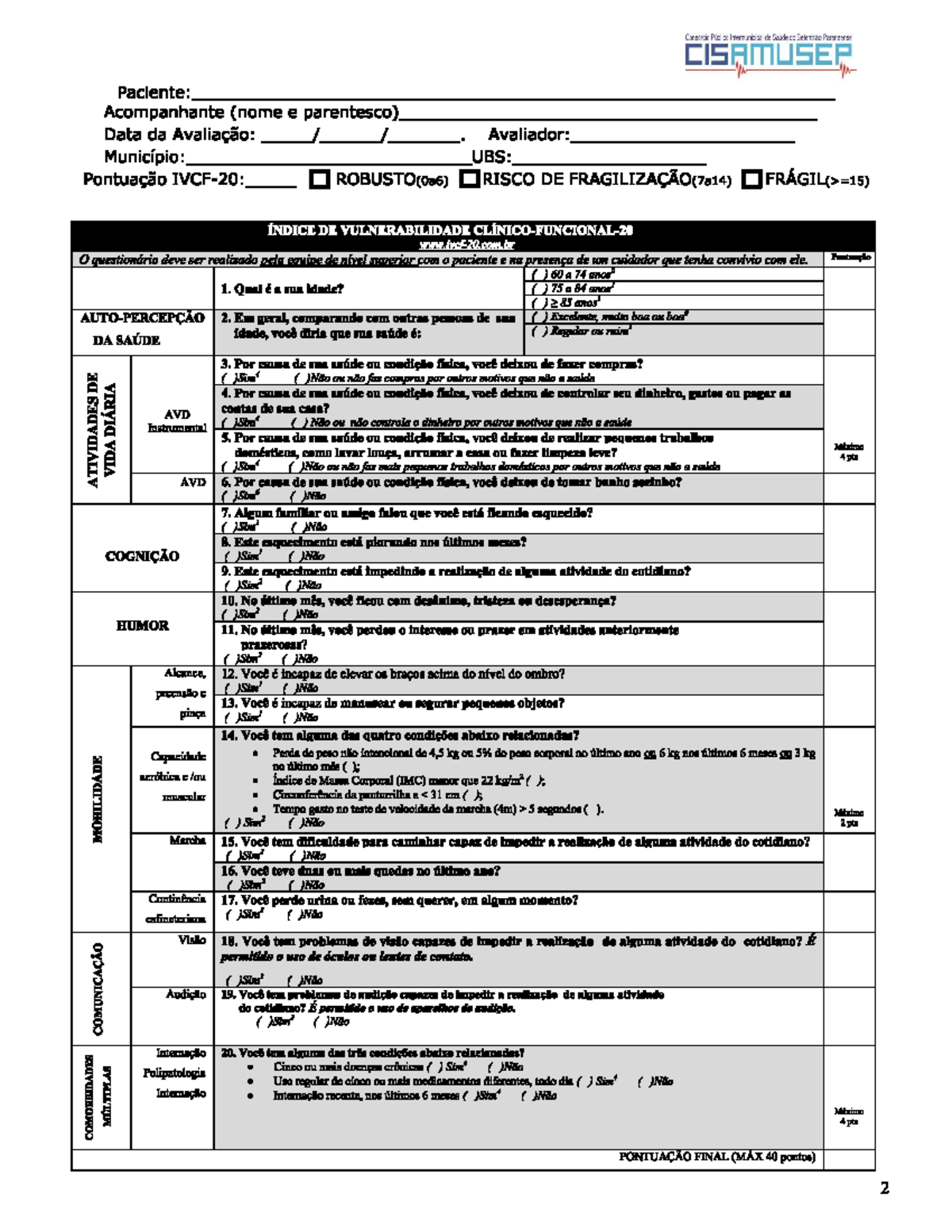 IVCF 20 estratificacao rede atencao saude idoso - Medicina Interna e ...
