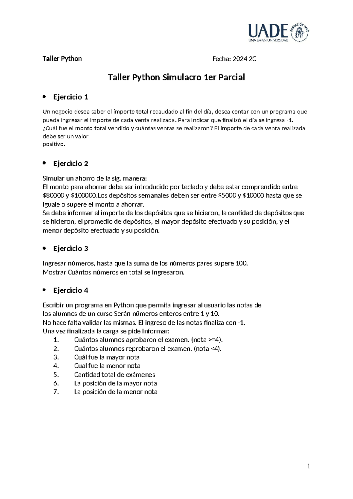 Taller Python Simulacro 1er Parcial Resolucion - Taller Python Fecha ...