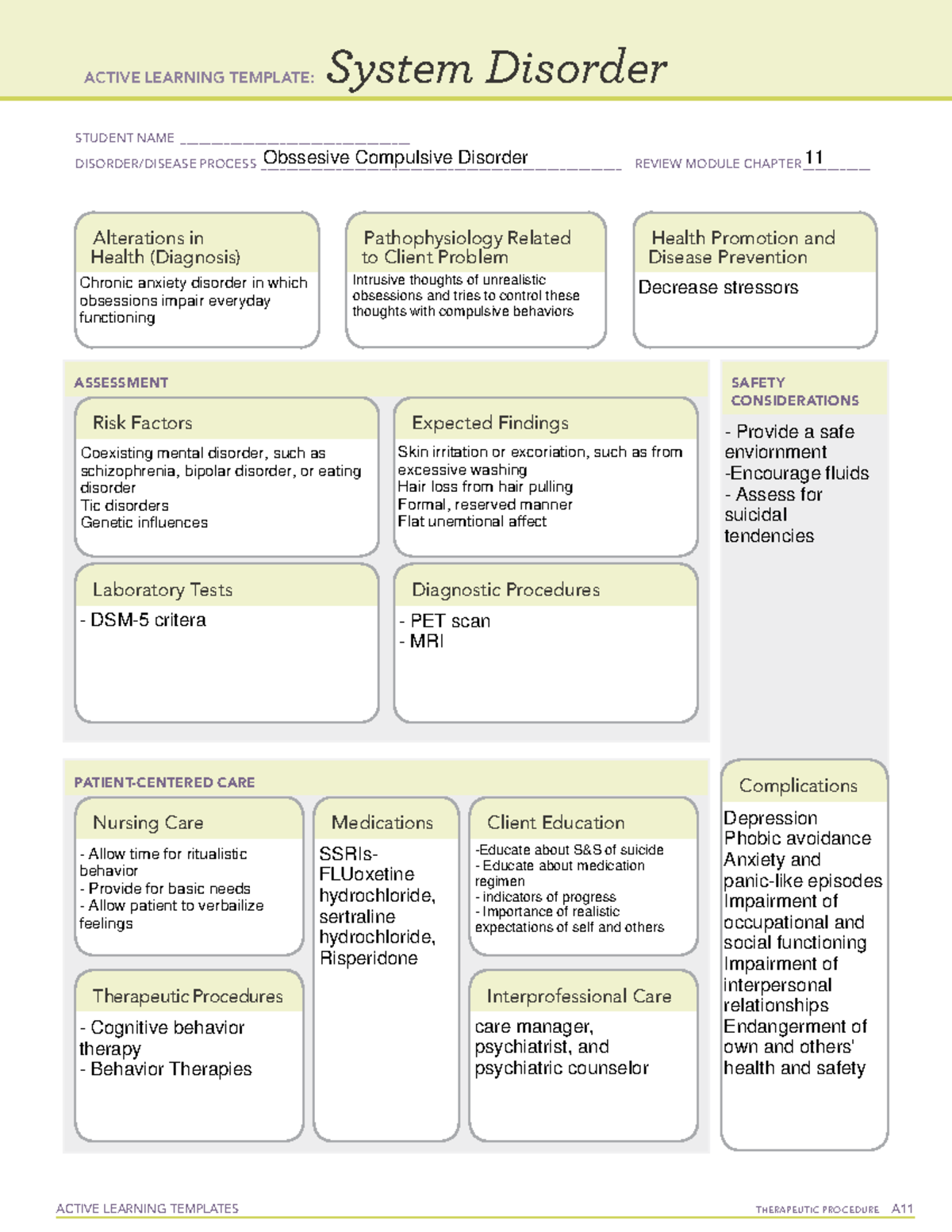 Obsessive Compulsive Disorder System Disorder 1 ACTIVE LEARNING