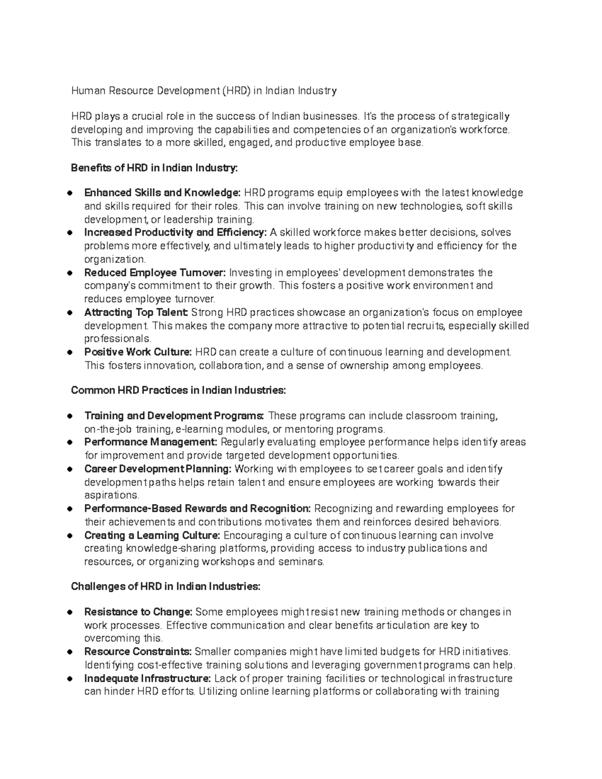 HRD in Indian Industry - Subject: Human Resource Development MBA 3rd ...