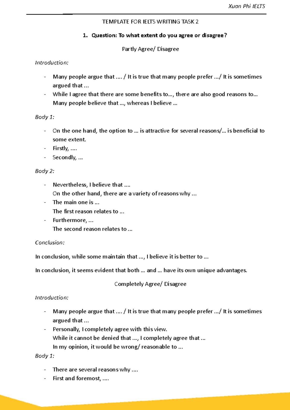 Task 2 Template - Template For Ielts Writing Task 2 Question: To What 