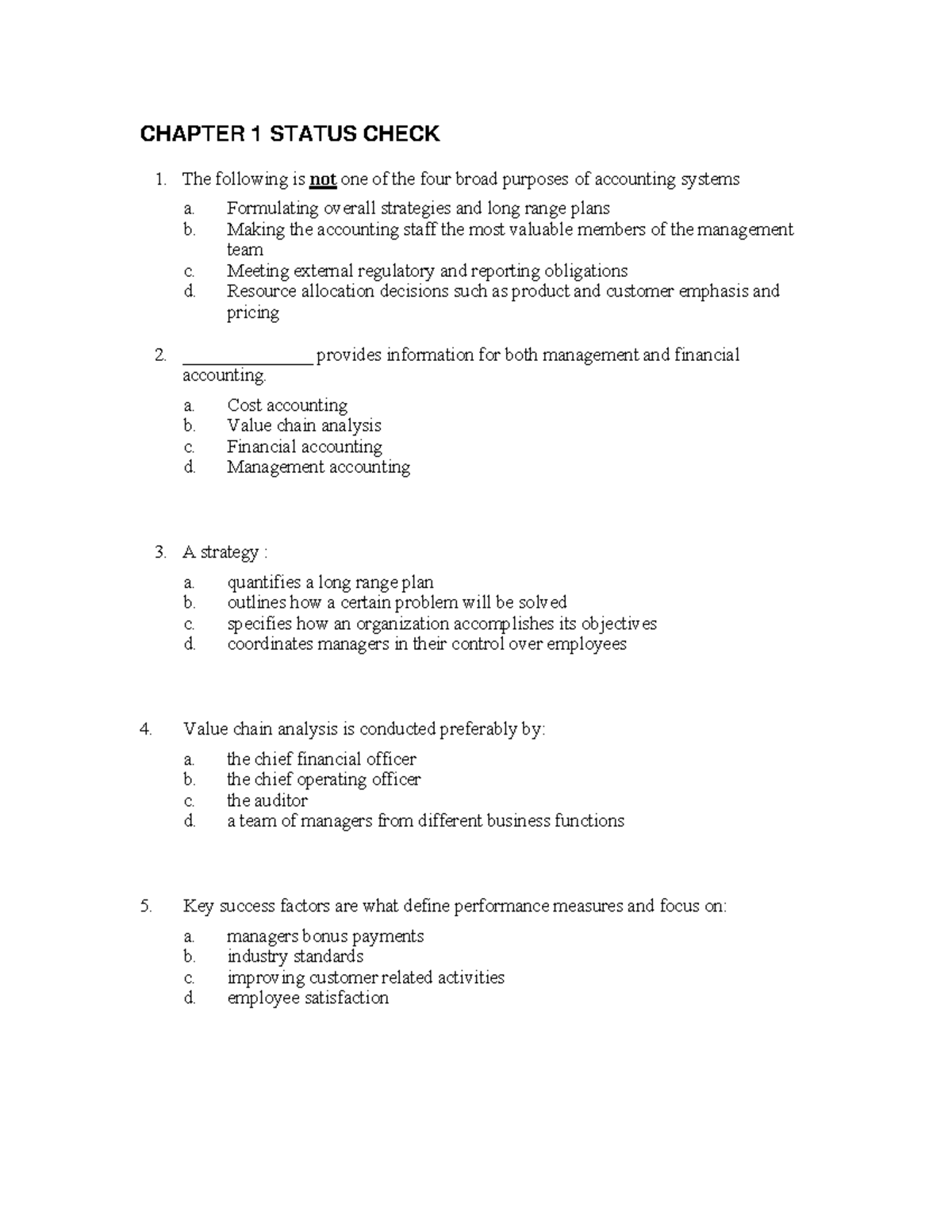 Chapter 1 Status Check Questions on CH1 CHAPTER 1 STATUS CHECK The