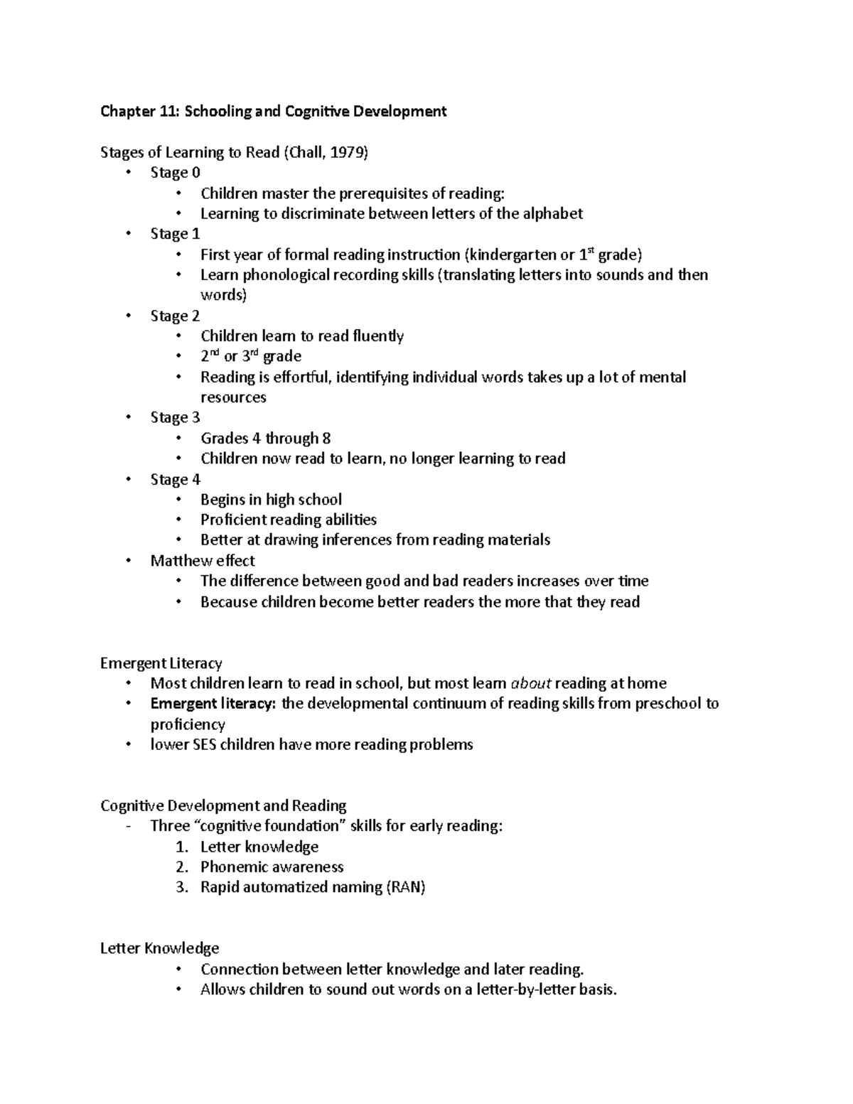 Psych 334 chapter 11 - Prof. Lise - Chapter 11: Schooling and Cognitive ...