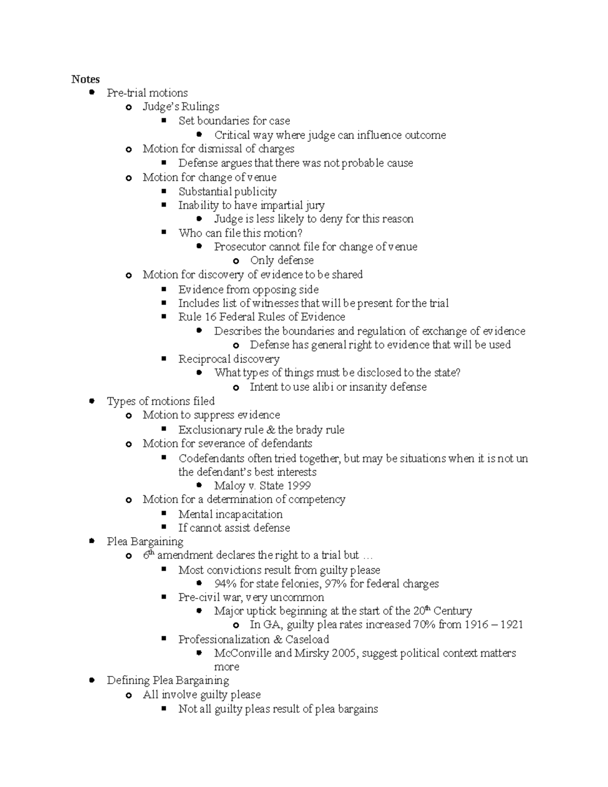 Legal Process Chapter 13-15 - Notes Pre-trial motions o Judge’s Rulings ...