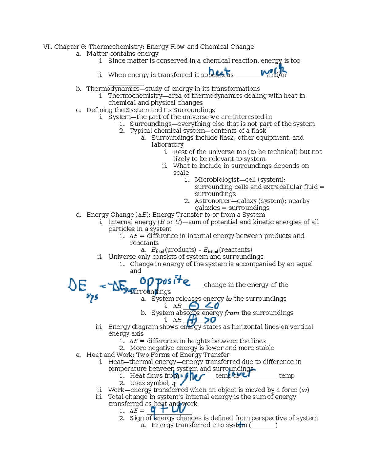 Chapter 6 Outline - VI. Chapter 6: Thermochemistry: Energy Flow and ...