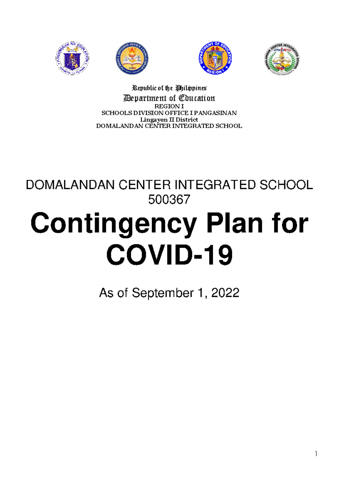 Contingency Plan - Republic of the Philippines Department of Education ...