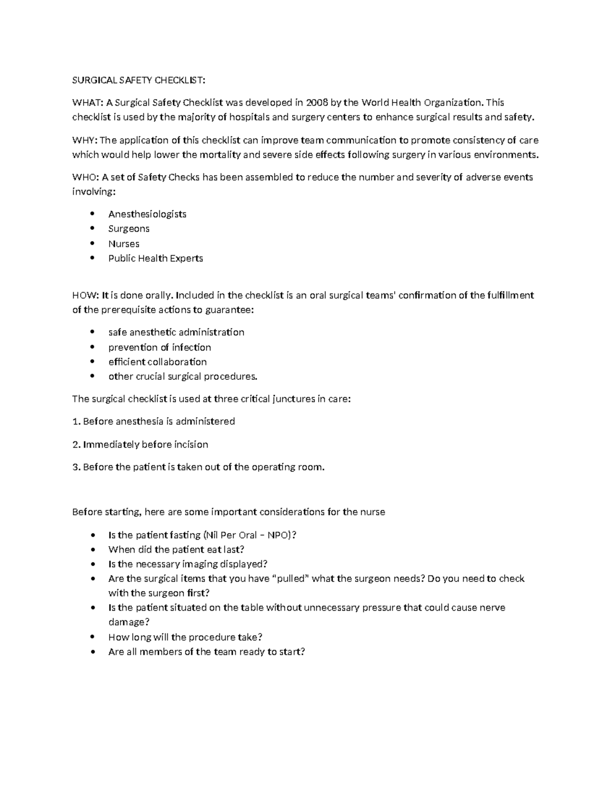 Surgical Safety Checklist - This checklist is used by the majority of ...