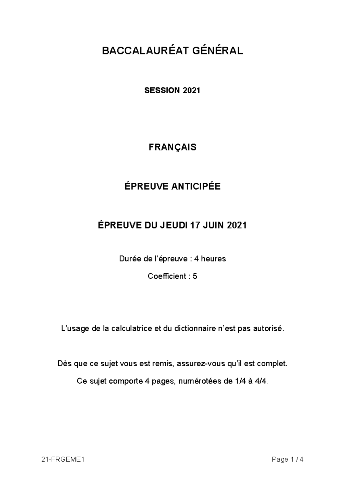 correction dissertation bac francais 2021